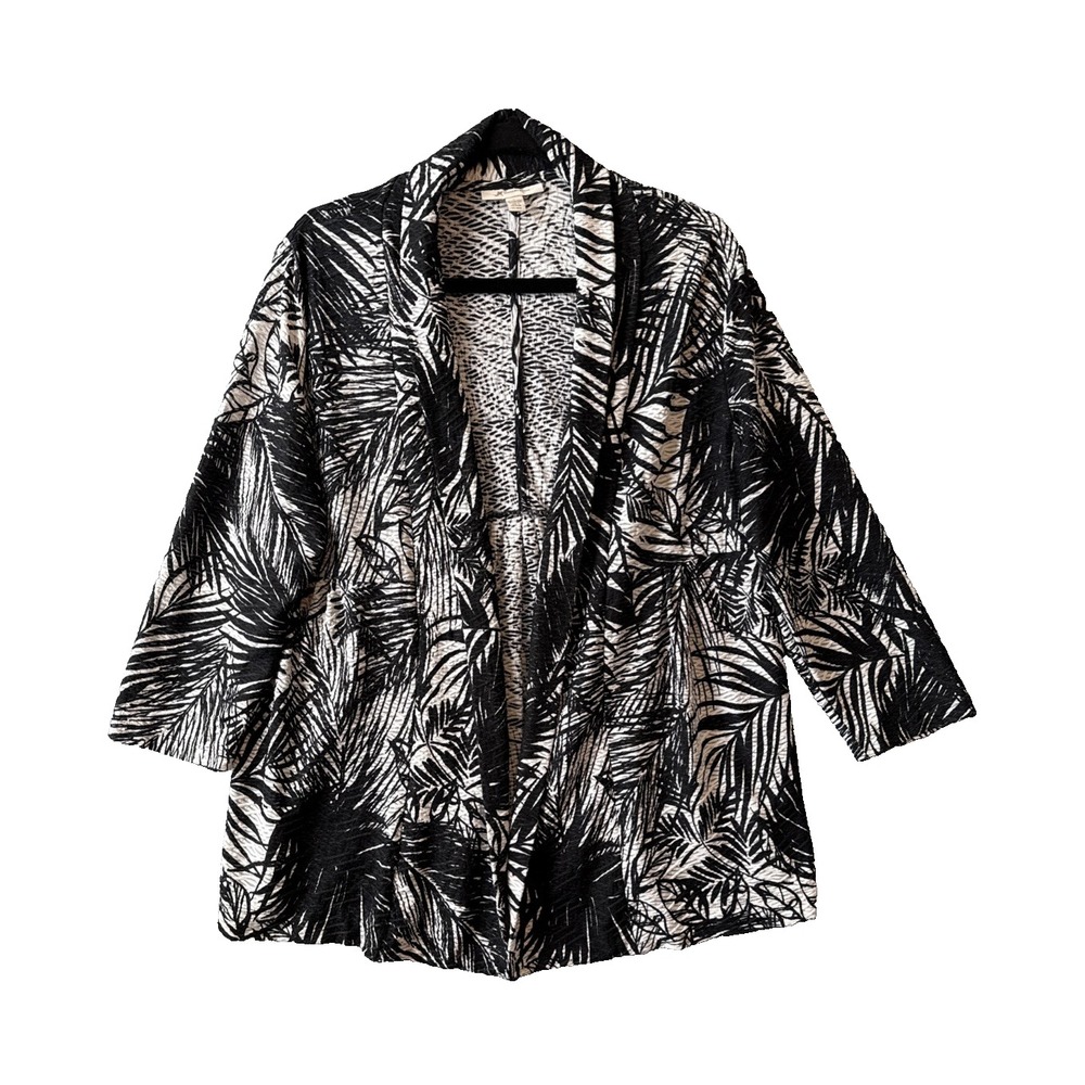 JM Collection Palm Print Sheer Burnout Open Jacket L Cardigan Resort Blazer Chic